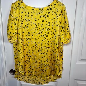 Banana Republic Short Sleeve Scoop Neck High Low Tunic Blouse, Yellow Sz Medium